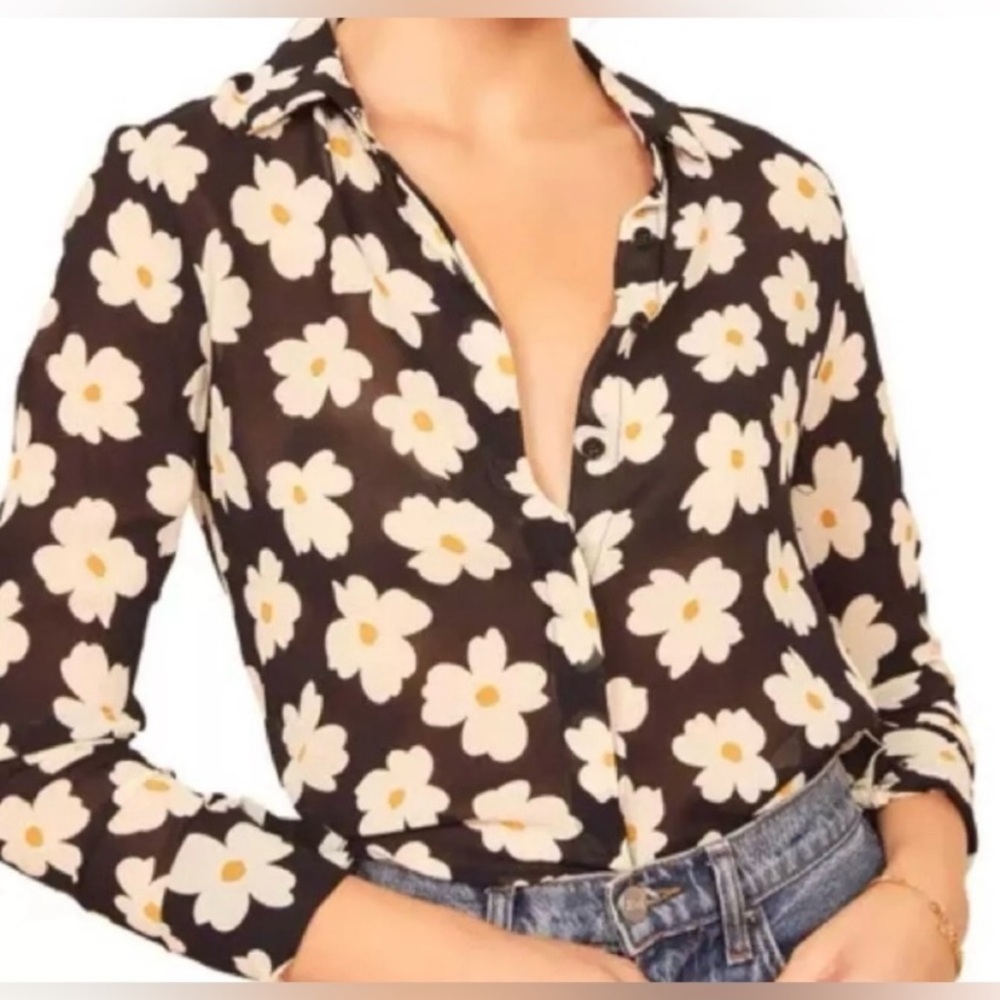 Reformation Violet Daisy print button down XS top